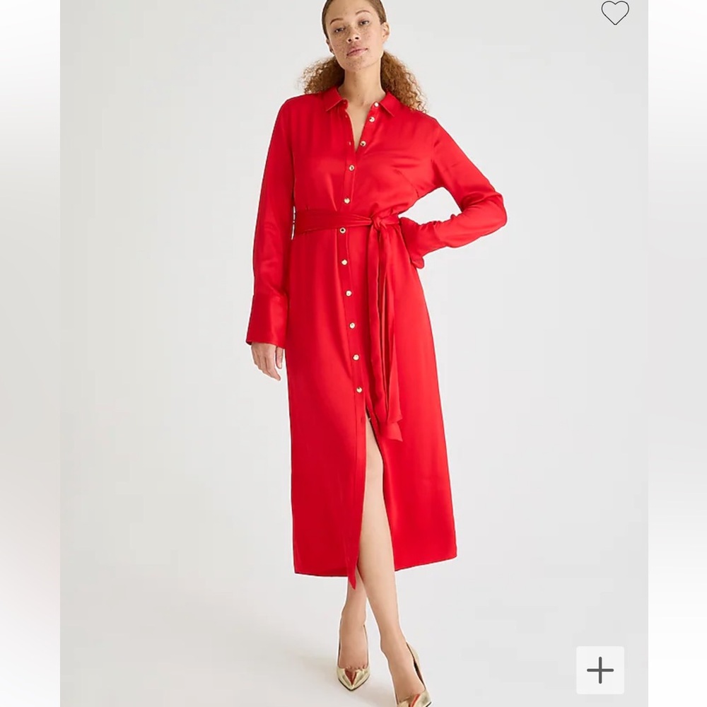 J.Crew dress NWT Luster Crêpe shirtdress red gold buttons long sleeve TIKTOK top - Picture 2 of 4